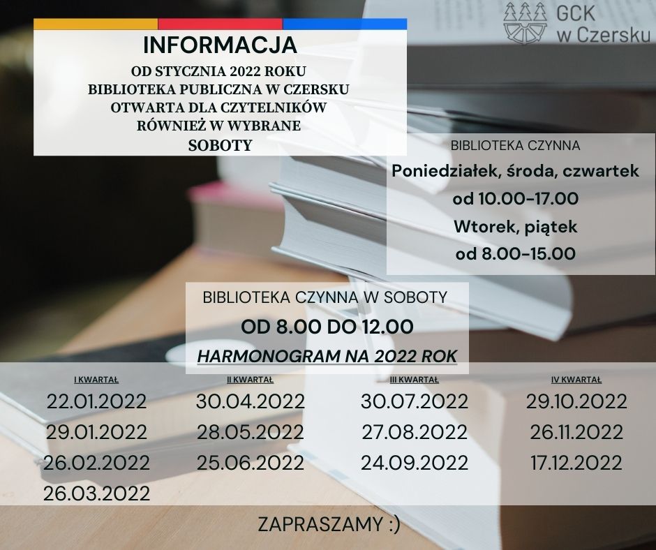 Biblioteka Publiczna w Czersku otwarta również w wybrane soboty