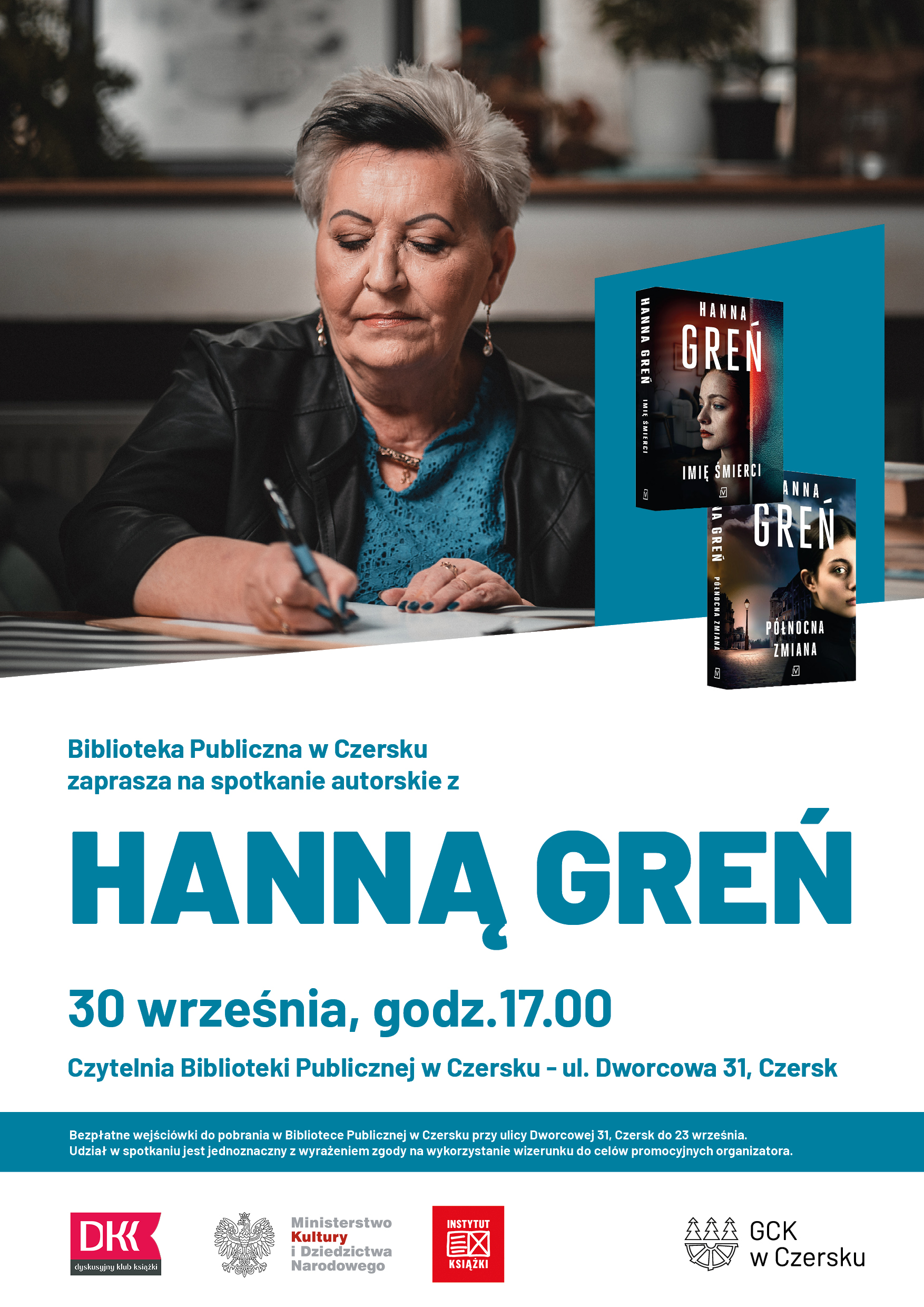 Biblioteka Publiczna w Czersku zaprasza na spotkanie autorskie z Hanną Greń