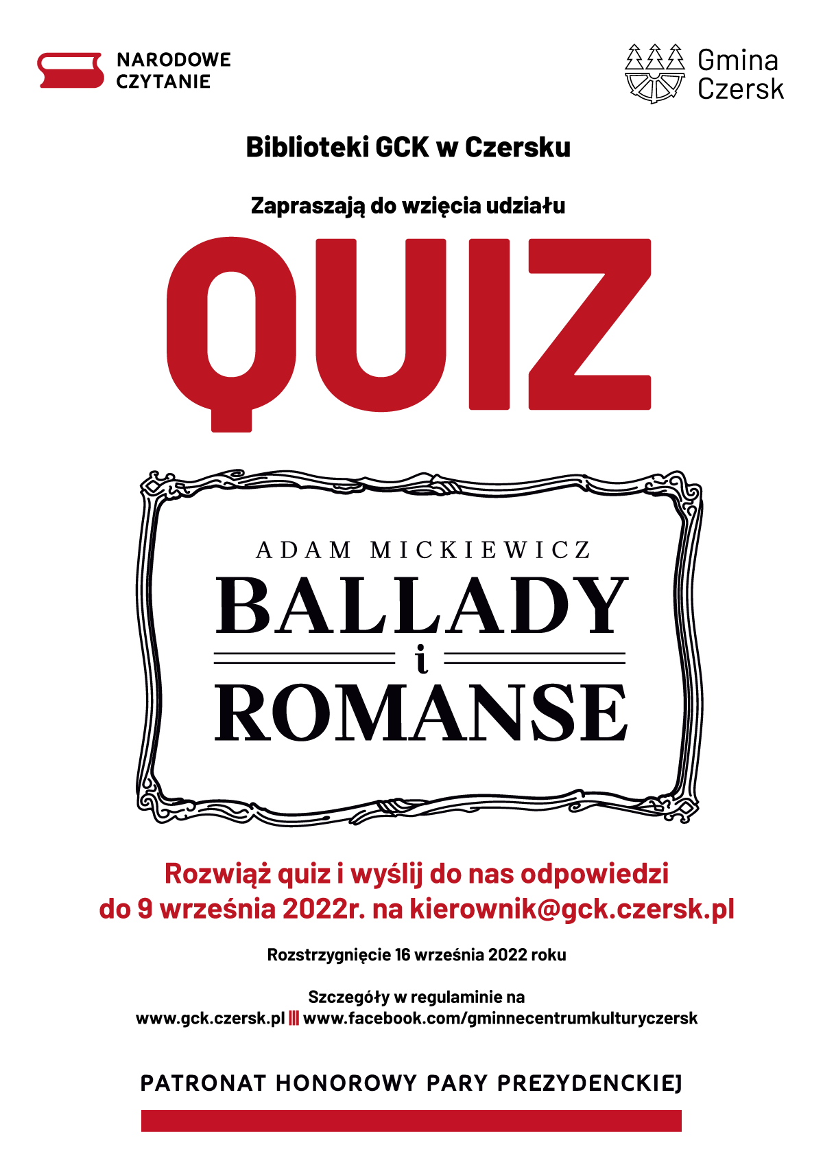 WYNIKI QUIZU Adam Mickiewicz "Ballady i romanse" NARODOWE CZYTANIE