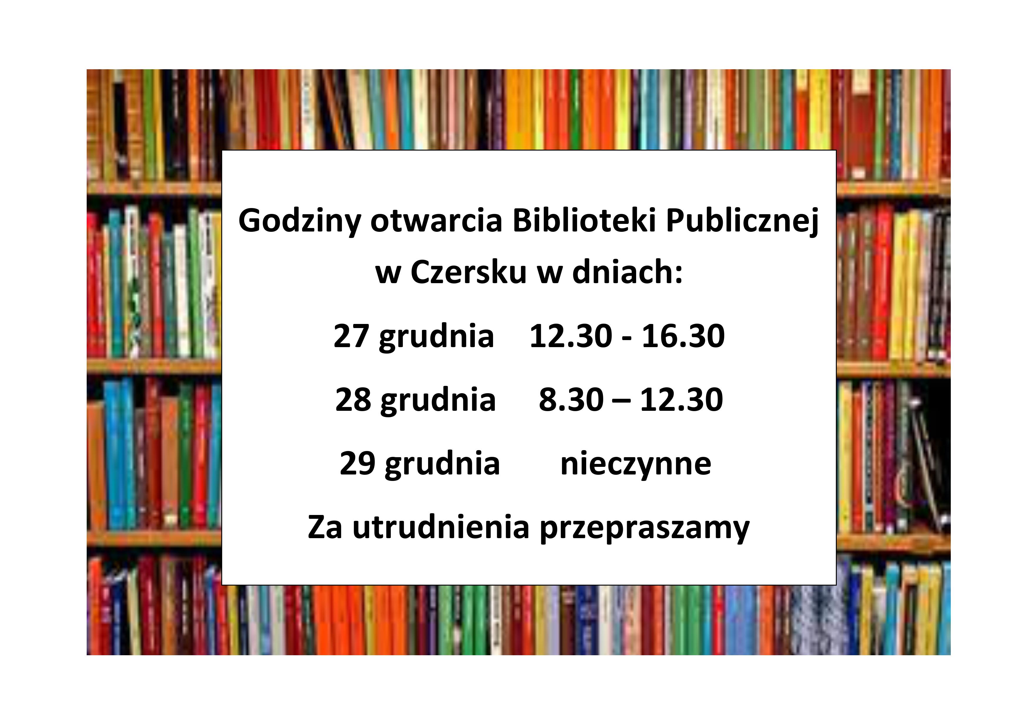 Zmiana godzin otwarcia Biblioteki Publicznej w Czersku